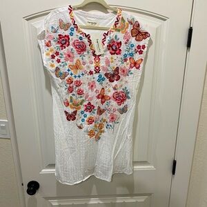 NWT Impressions Boutique Embroidered White Dress M